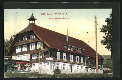 AK Schönwald, Gasthof Hirschen im Abendlicht