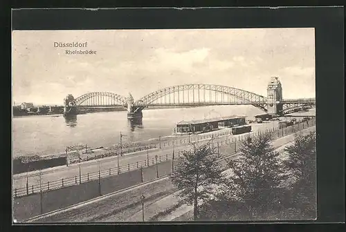 AK Düsseldorf, Rheinbrücke, Bahngleise