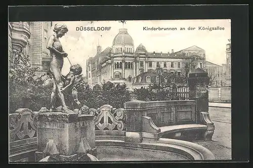 AK Düsseldorf, Kinderbrunnen an der Königsallee