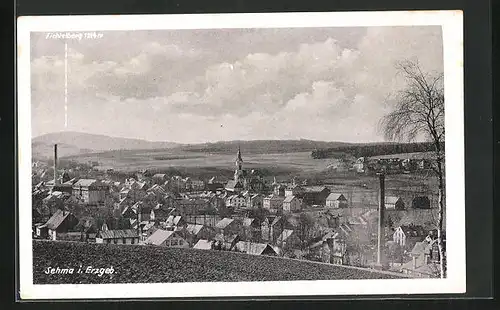 AK Sehma /Erzgeb., Blick über Ort mit Kirche