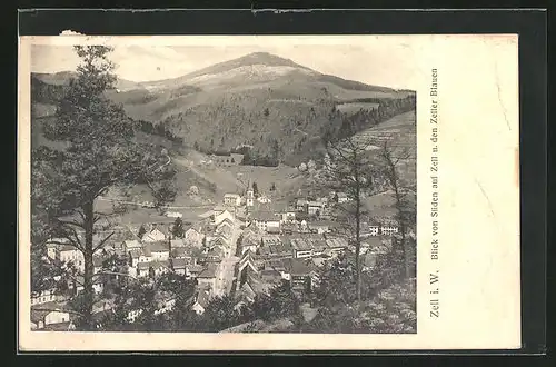AK Zell i. W., Blick von Süden auf den Ort und den Zeller Blauen