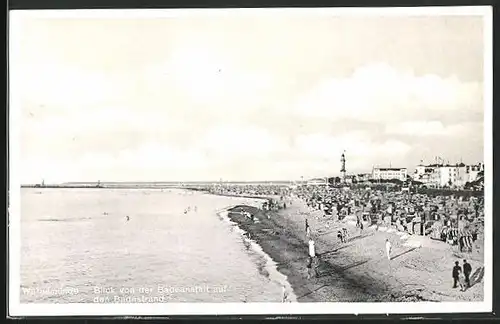 AK Warnemünde, Blick von der Badeanstalt auf den Badestrand