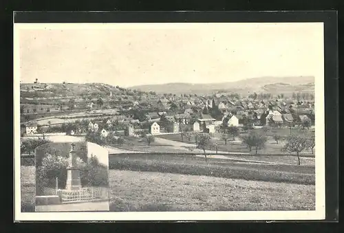 AK Thür bei Mayen, Totalansicht der Gemeinde, Denkmal