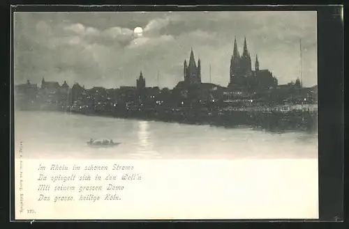Mondschein-AK Köln, Flusspartie mit Dom