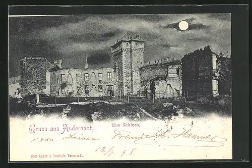 Mondschein-AK Andernach, Das Schloss