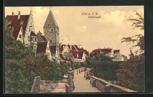 AK Ulm a. d. D., Partie an der Stadtmauer