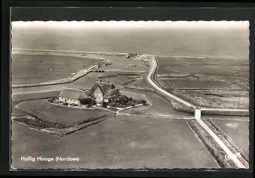 AK Hallig Hooge, Fliegeraufnahme des Ortes