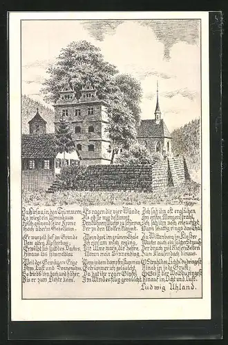 Künstler-AK Hirsau, Ruine mit Ulme