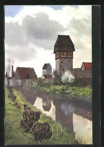 Künstler-AK Photochromie Nr. 2771: Dinkelsbühl, Bäurlin`s Turm und Stadtmühle