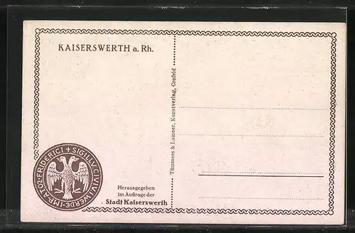 Künstler-AK Kaiserswerth, Rheindampfer, Segelboot, Ruine