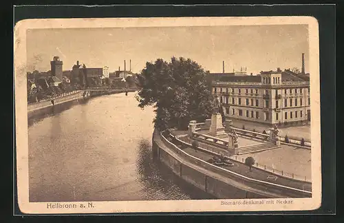 AK Heilbronn a. N., Bismarckdenkmal mit Neckar