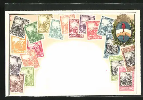 AK Argentinien, Briefmarken, Wappen