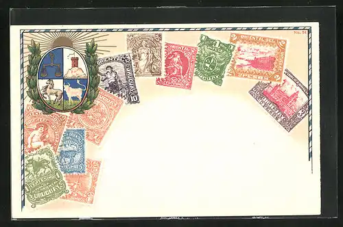 AK Uruguay, Briefmarken, Wappen