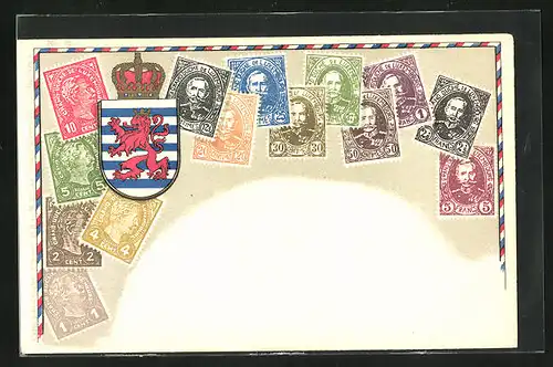 AK Luxembourg, Briefmarken und Wappen