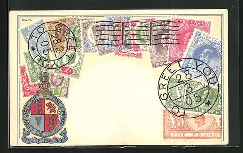 Präge-AK Grossbritannien, Briefmarken, Wappen