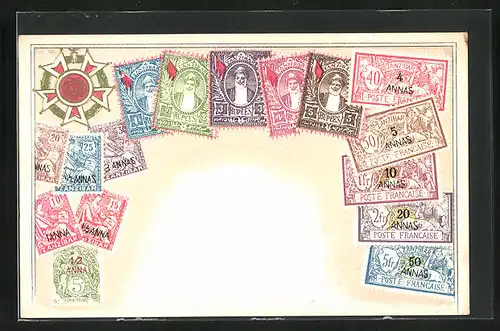 Präge-AK Sansibar, Briefmarken, Wappen