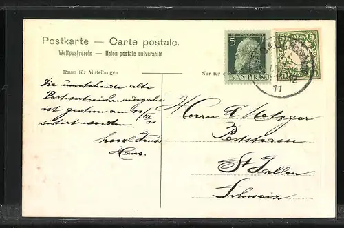 Präge-Künstler-AK Bayern, Briefmarken und Postbote, Wappen