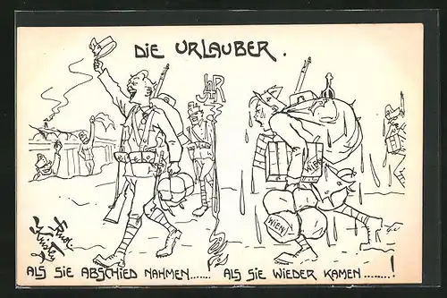 Künstler-AK Rud. Kristen: Die Urlauber, Abschied und Wiederkehr