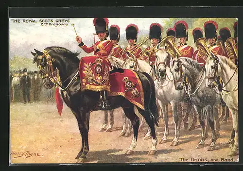 Künstler-AK Harry Payne: The Royal Scots Greys, 2nd Dragoons, Drums and Band