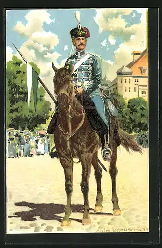 Künstler-AK Anton Hoffmann - München: Husar in Galauniform zu Pferde, 1. Husarentag Berlin 1925