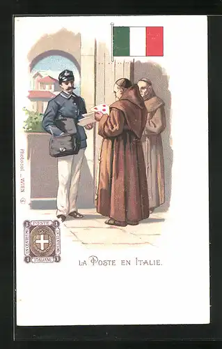 Lithographie La Poste en Italie, Briefmarke