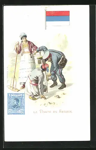 Lithographie La Poste en Serbie, Briefmarke