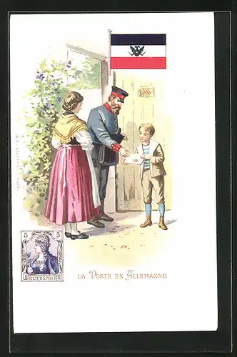 Lithographie La Poste en Allemagne, Briefmarke