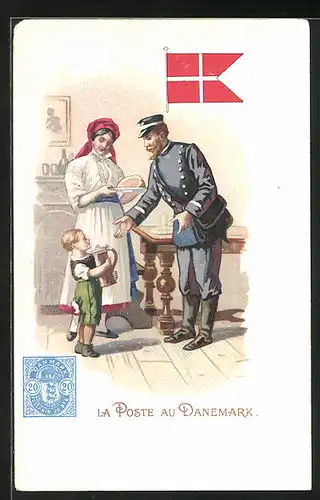 Lithographie La Poste au Danemark, Briefmarke