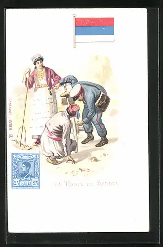 Lithographie La Poste en Serbie, Briefmarke