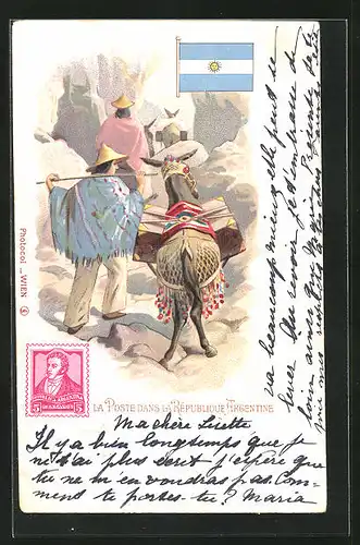 Lithographie La Poste dans la Republique Argentine, Briefmarke