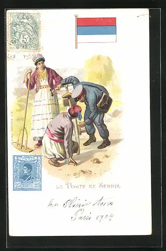 Lithographie La Poste en Serbie, Briefmarke