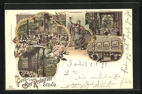 Lithographie Stade, Bier-Restaurant, Kaulbach Halle