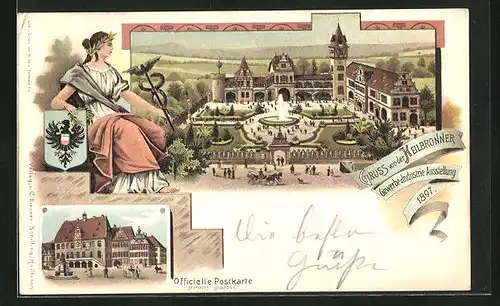 Lithographie Heilbronn, Gewerbe- u. Industrie-Ausstellung 1897, Totalansicht mit Parkanlage