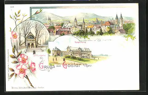 Lithographie Goslar /Harz, Domcapelle, Kaiserhaus, Panorama
