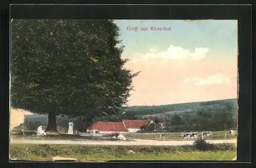 AK Röderhof bei Hildesheim, Blick auf Ort mit alter Kapelle