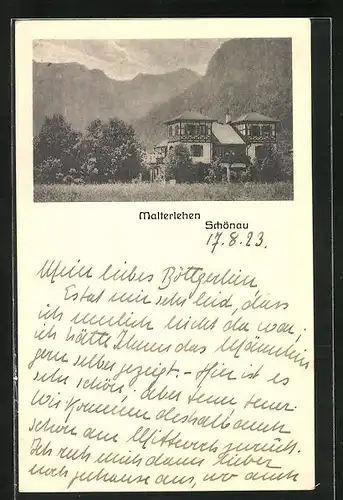 AK Schönau / Berchtesgaden, Hotel Haus Malterlehen vor Berglandschaft