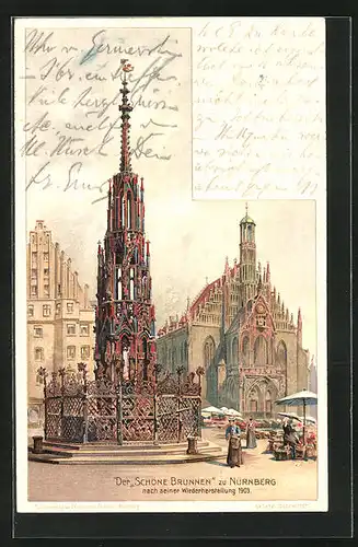 Künstler-AK Nürnberg, Der Schöne Brunnen nach seiner Wiederherstellung 1903