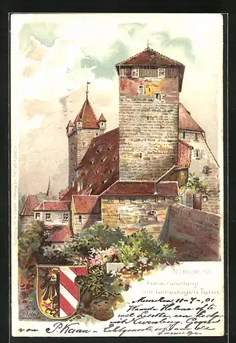 Künstler-AK Nürnberg, Kaiserstallung mit fünfeckigen Turm