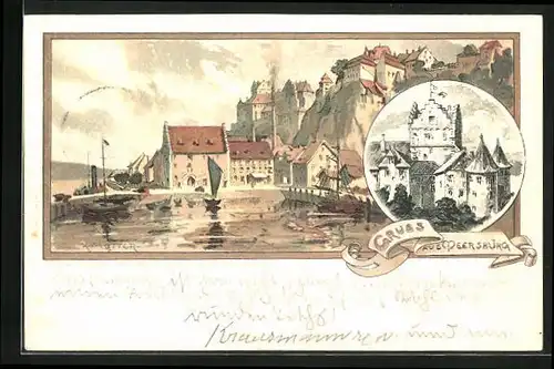 Künstler-AK Karl Mutter: Meersburg, Teilansicht, Burg