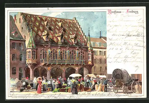 Künstler-AK Heinrich Kley: Freiburg, Kaufhaus mit Markt