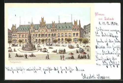 Künstler-AK Lübeck, Postgebäude