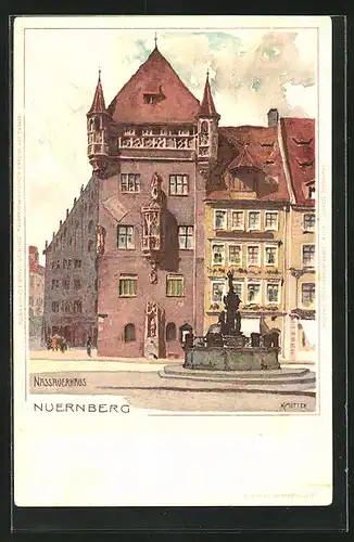 Künstler-AK Karl Mutter: Nürnberg, Nassauerhaus mit Brunnen