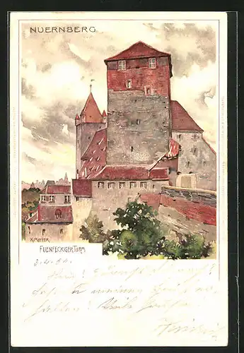 Künstler-AK Karl Mutter: Nürnberg, Fünfeckiger Turm