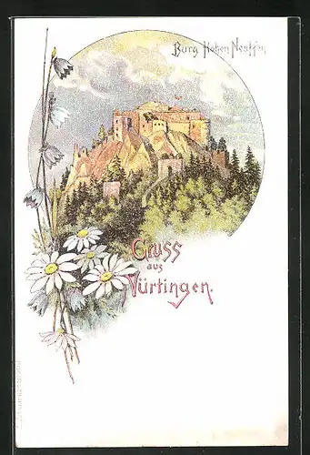 Lithographie Nürtingen, Burg Hohen-Neuffen