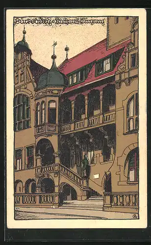 Steindruck-AK Bückeburg, Rathaus-Eingang