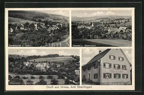 AK Urnau, Handlung von A. Stocker, Hinterdorf mit Sägewerk