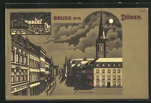 Mondschein-Lithographie Düren, Hotel-Restaurant zum Rathskeller an der Oberstrasse