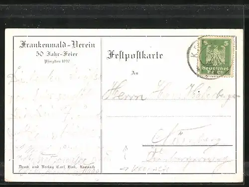 Künstler-AK Kronach, 50 Jahr-Feier des Frankenwald-Verein 1926, Festpostkarte