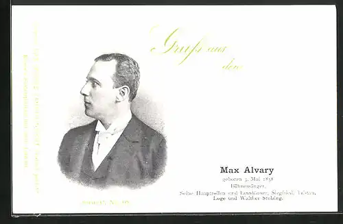 AK Opernsänger Max Alvary im Anzug zur Seite schauend