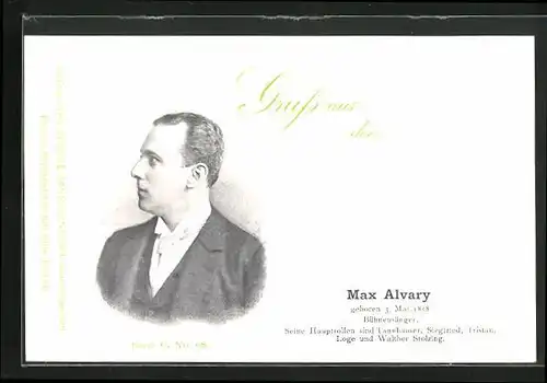 AK Opernsänger Max Alvary im Anzug zur Seite blickend